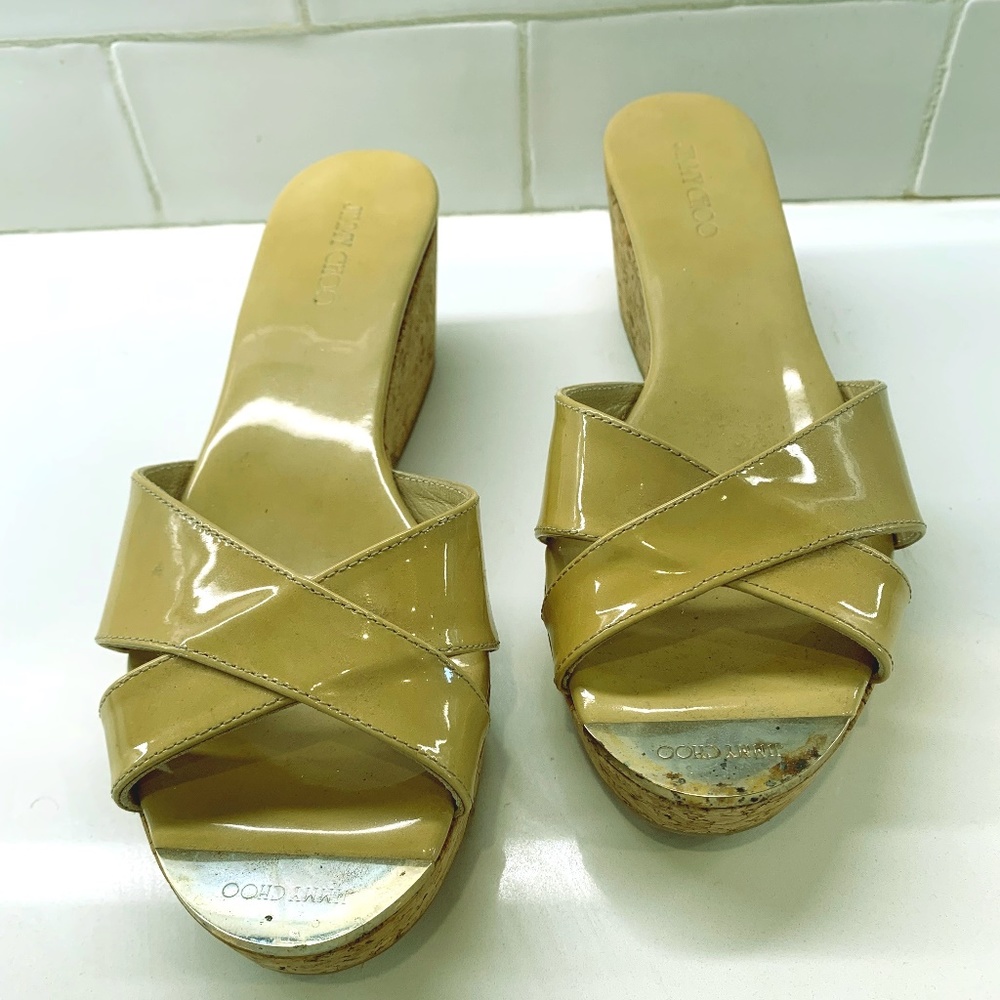 Jimmy Choo Nude Patent Platform Sandals Sz 38